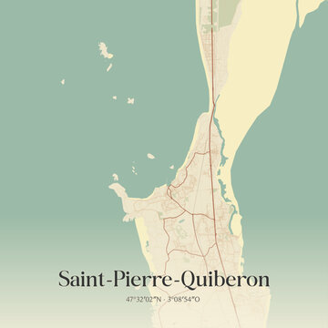 Vintage map of Saint-Pierre-Quiberon, France.