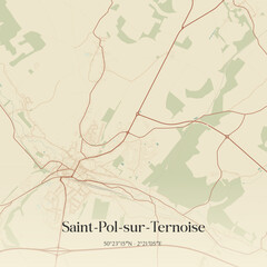 Fototapeta premium Vintage map of Saint-Pol-sur-Ternoise, France.