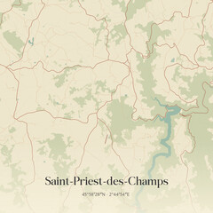 Fototapeta premium Vintage map of Saint-Priest-des-Champs, France.