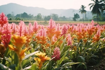 Various Tropical flower field landscape outdoors blossom nature.