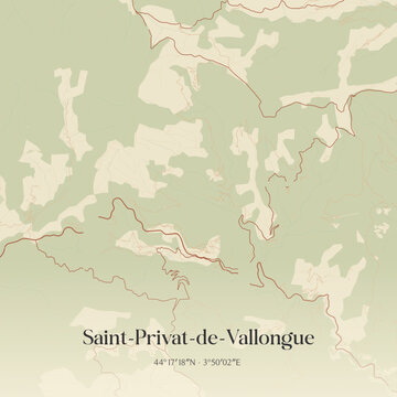 Vintage map of Saint-Privat-de-Vallongue, France.