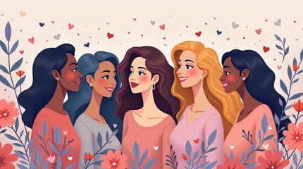Different Women, Women's Day Card Concept, Template, Copy Space.