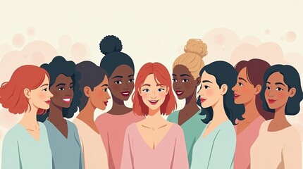 Different Women, Women's Day Card Concept, Template, Copy Space.