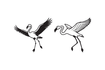 Fototapeta premium Flamingo Silhouette and Outline Clipart Set