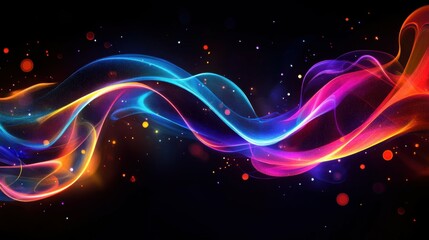flowing neon ribbons of light weaving through a dark space, focus on futuristic and dynamic design