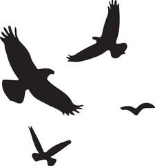A bold, graphic silhouette of a bird with outstretched wings