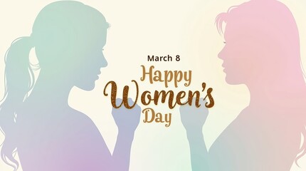 Silhouette of a girl, delicate stylish postcard Women's Day.