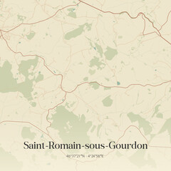 Fototapeta premium Vintage map of Saint-Romain-sous-Gourdon, France.