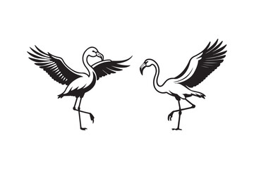 Flamingo Silhouette and Outline Clipart Set