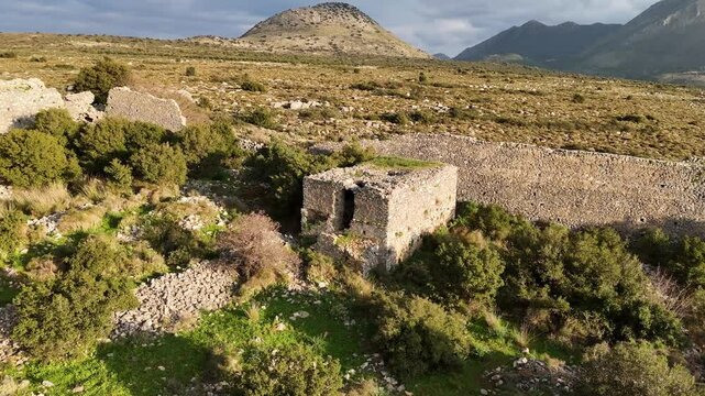 Aerial view of the water reservoir building at Kelefa Mani Castle, Laconia, Greece.