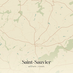 Fototapeta premium Vintage map of Saint-Sauvier, France.