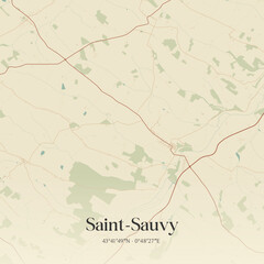 Fototapeta premium Vintage map of Saint-Sauvy, France.