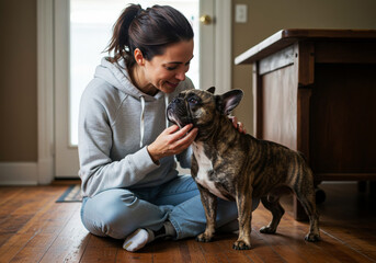 French Bulldog and its owner