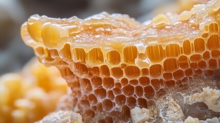 Magnified honey crystal formations reveal intricate structures and natural beauty in stunning detail