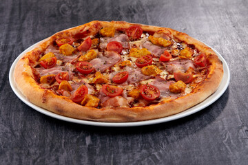 fresh pizza on the white plate