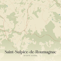 Obraz premium Vintage map of Saint-Sulpice-de-Roumagnac, France.