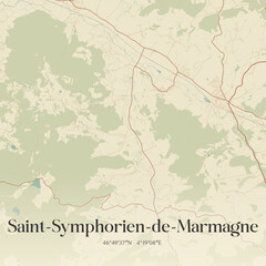 Fototapeta premium Vintage map of Saint-Symphorien-de-Marmagne, France.