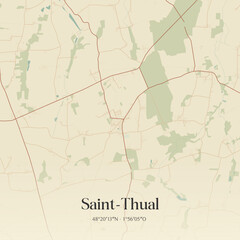 Fototapeta premium Vintage map of Saint-Thual, France.