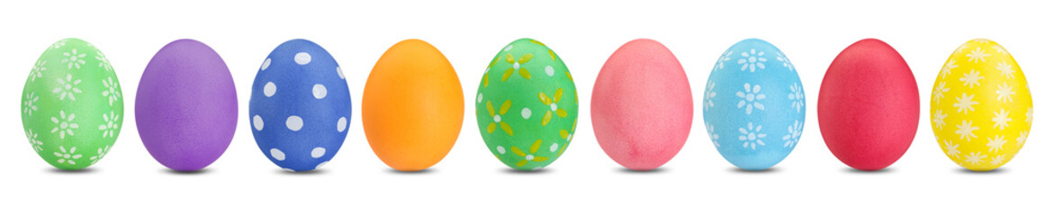 Easter eggs in different colors isolated on white, set