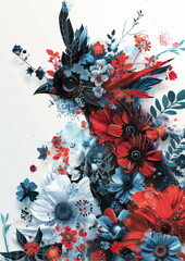 Graceful Flower Bird Illustration Featuring Vibrant Colors and Balanced Design for Love and Nature Themes