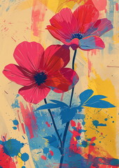 Vibrant Seamless Floral Card Design with Colorful Brush Strokes and Artistic Background