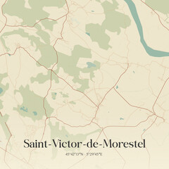 Fototapeta premium Vintage map of Saint-Victor-de-Morestel, France.