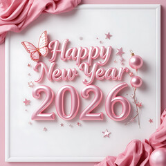 Elegant Pink Happy New Year 2026 Design for a Festive Celebration