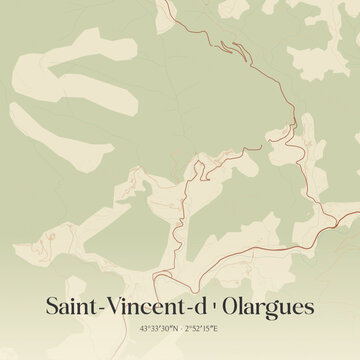 Vintage map of Saint-Vincent-d'Olargues, France.