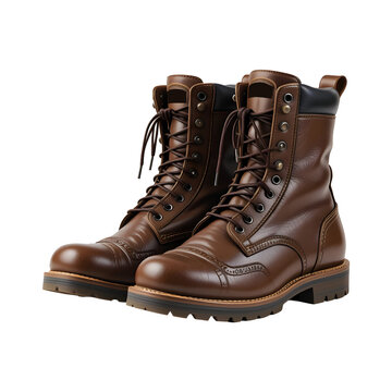 Leather Motorcycle Boots Isolated on Transparent Background