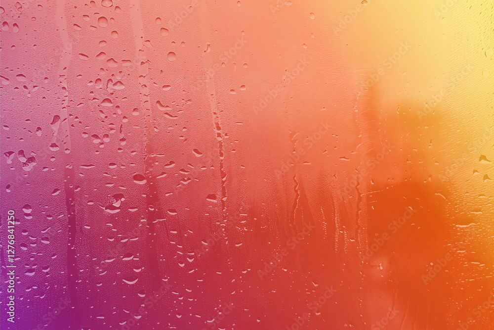 Poster water drops on a red surface with a wet, abstract texture and condensation patterns