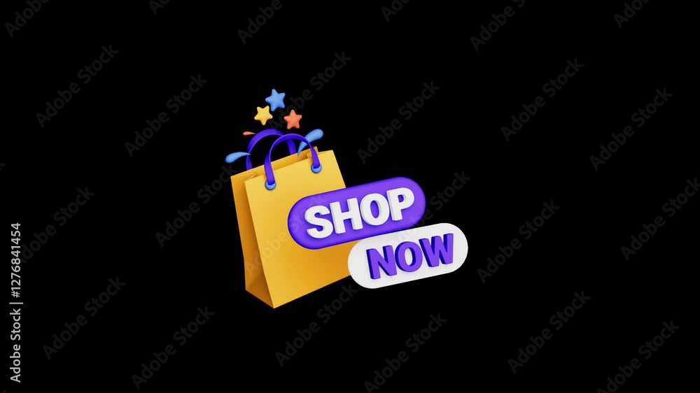 Fototapete simple animation of shop now text with shopping bag isolated on transparent background. a flat desig