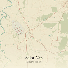 Fototapeta premium Vintage map of Saint-Yan, France.