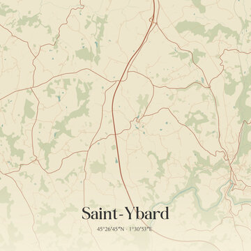 Vintage map of Saint-Ybard, France.