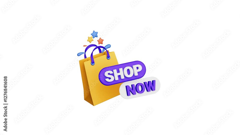 Fototapete simple animation of shop now text with shopping bag isolated on transparent background. a flat desig
