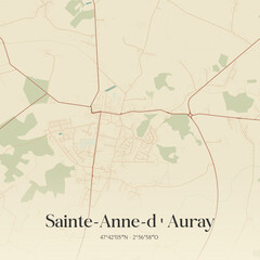 Fototapeta premium Vintage map of Sainte-Anne-d'Auray, France.