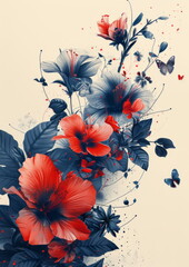 Graceful Floral Arrangement with Butterflies and Balanced Colors in a Stunning Photographic Poster