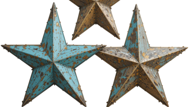 Rustic farmhouse stars, teal and gold, layered for a charming, nostalgic, Americana feel.