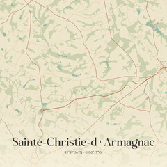 Fototapeta premium Vintage map of Sainte-Christie-d'Armagnac, France.
