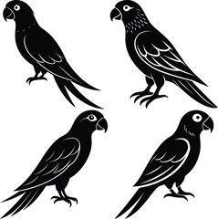 Parrot Silhouette Vector Icon Set Ideal for Branding & Nature Art