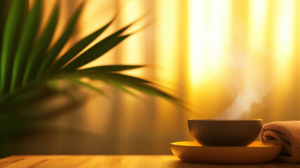 cozy spa lounge with herbal tea, soft blankets, and warm ambiance