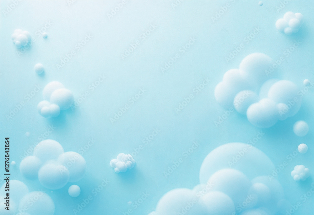 Poster soft fluffy white clouds on a light blue background with a smooth and calm design