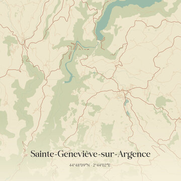 Vintage map of Sainte-Genevi&egrave;ve-sur-Argence, France.