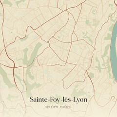 Fototapeta premium Vintage map of Sainte-Foy-lès-Lyon, France.