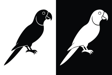 High-Quality Parrot Bird Silhouette Vector Icon Black And White Background.