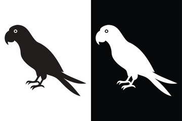 High-Quality Parrot Bird Silhouette Vector Icon Black And White Background.