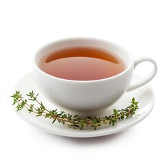 White Cup of Herbal Thyme Tea with Fresh Thyme Sprigs for Natural Wellness and Soothing Benefits