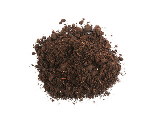 Pile of fresh soil isolated on white, top view