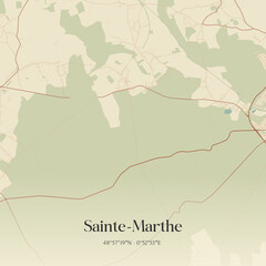 Fototapeta premium Vintage map of Sainte-Marthe, France.