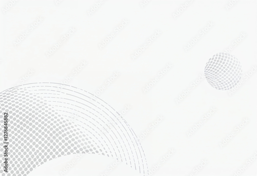 Poster minimalist abstract design with halftone dots and curved lines on white background
