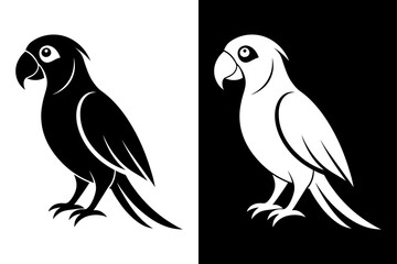 High-Quality Parrot Bird Silhouette Vector Icon Black And White Background.
